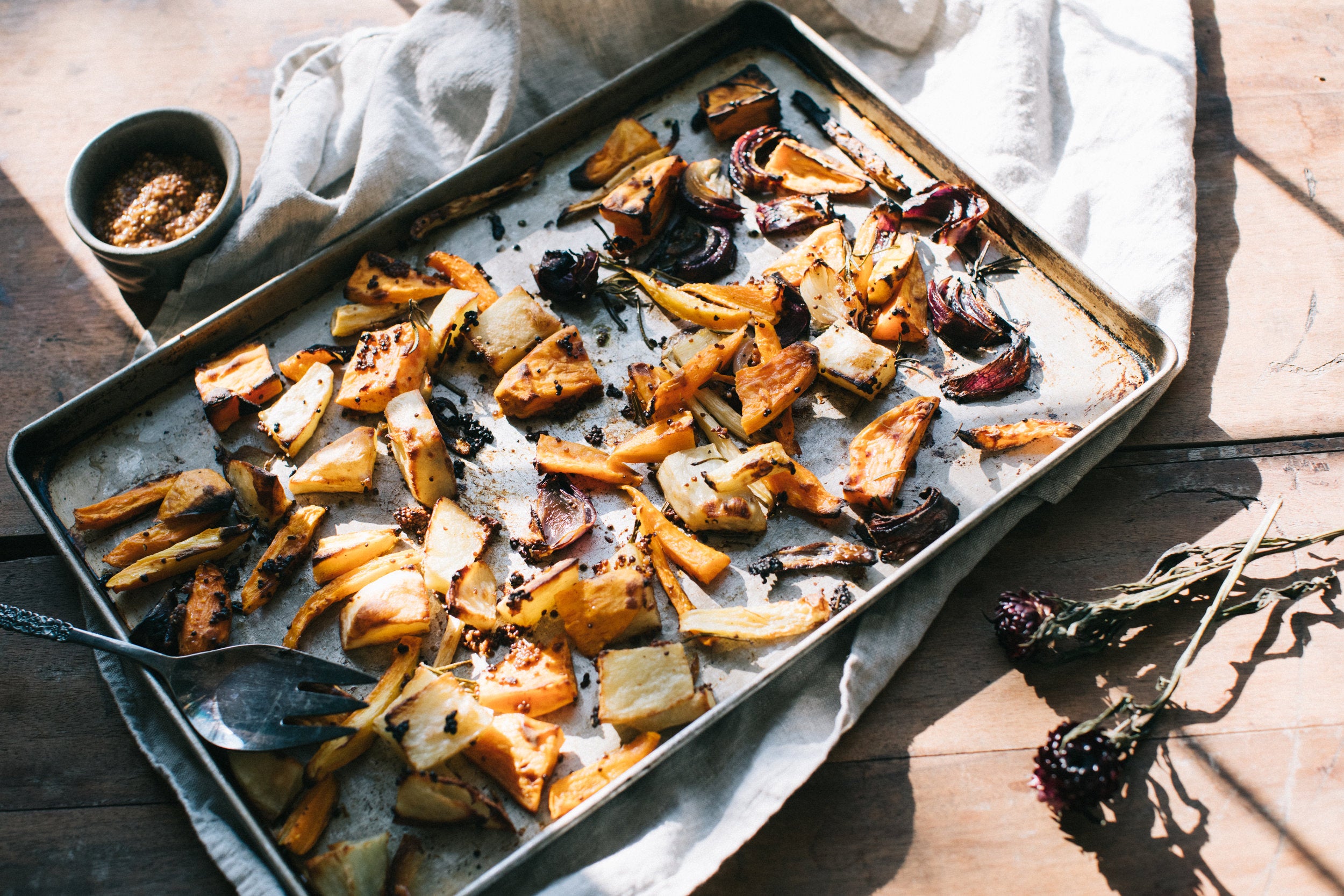 Herb Roasted Root Vegetables with Grainy Mustard