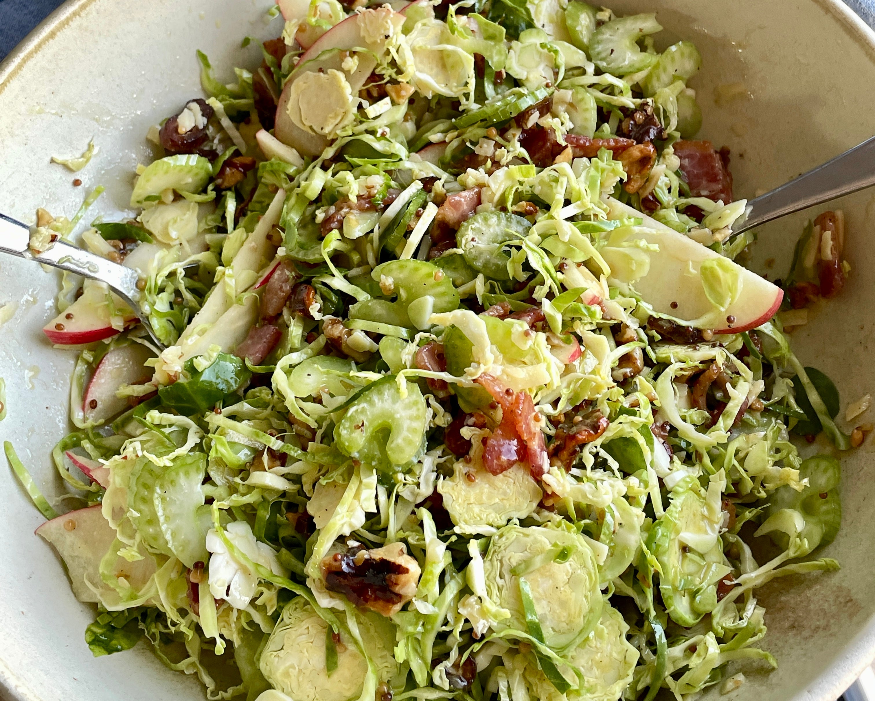 Shaved Brussels Sprouts Salad with "Liquid Gold" Dressing