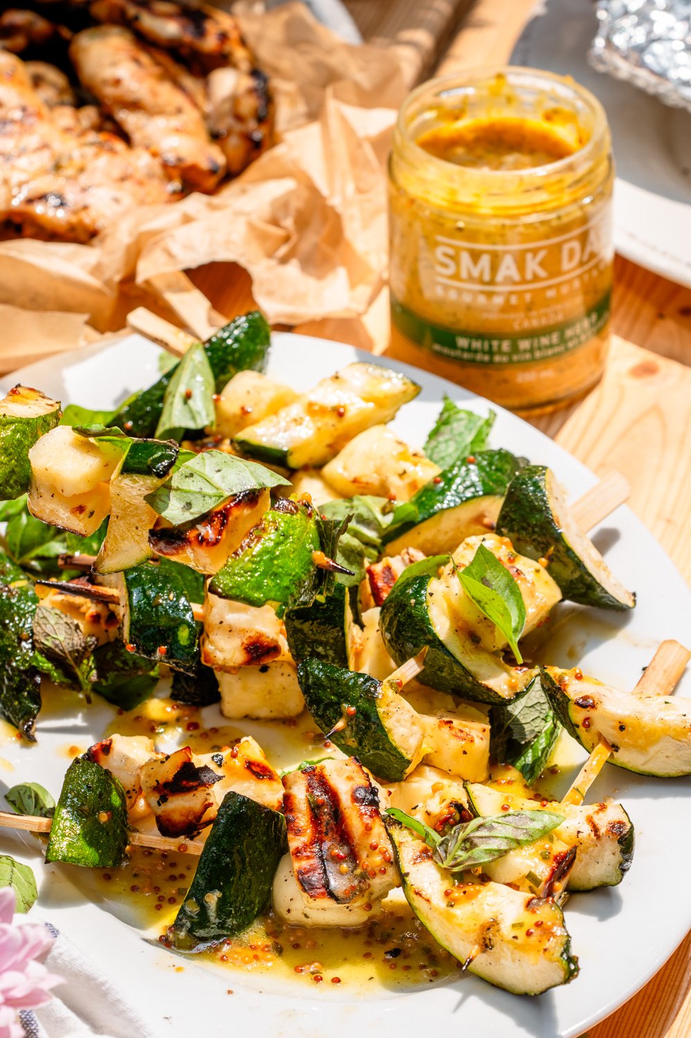 Grilled Zucchini & Halloumi Skewers with Lemon Herb Vinaigrette